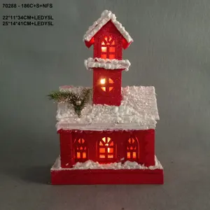 Factory direct vintage style bulk country led lighted wooden house craft for festival holiday