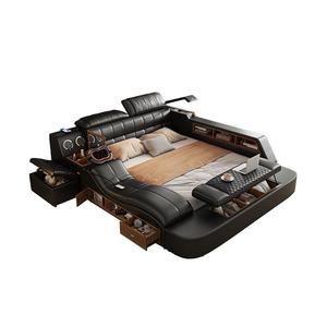 Cama Inteligente Moderna com Estofamento em Couro e Armazenamento, Cama Multifuncional de Luxo com Massagem, Tamanho King - Product Image 2