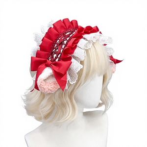 Ikat Rambut Telinga Domba Berenda Gaya Harajuku Jepang, Pita Bulu Imitasi Lembut dan Imut untuk Wanita, Aksesoris Kepala untuk Pesta - Product Image 1