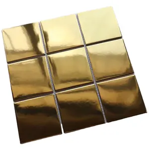 Luxe Vierkante Glitter Metallic Gouden Mozaïek Wandtegel Met Stippen Keramische Badkamer Tegels Glazuur Goud Porselein Keramische Mozaïek