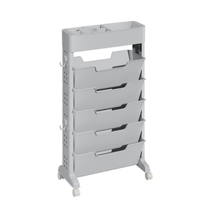 Multifunctional Bookshelf 5 Layers Gray Storage Cart With Wheels For Books And Stationery Office Organizer Easy Cleaning - Product Image 5