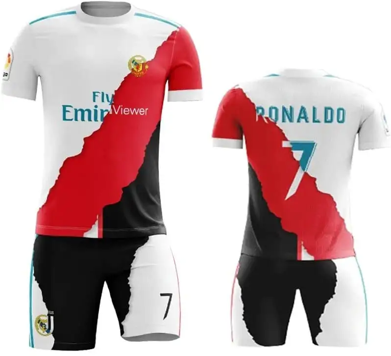 Kustom Portugal #7 Ronaldo anak-anak sepak bola pemuda Jersey pendek Oem grosir Full Plate cetakan anak-anak setelan sepak bola