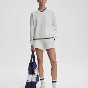 Ensemble de tennis personnalisé pour femme, style preppy, coupe trapèze, respirant, avec haut de golf à manches longues élastique taille haute et sweat-shirt imprimé à la taille - Product Image 2