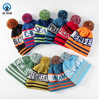 Bonnet en tricot jacquard à pompon, motif lettres, chaud et coupe-vent pour l'hiver et l'automne, vente en gros