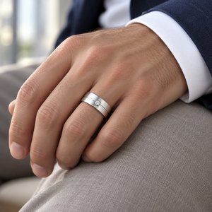 Anello JLM all'ingrosso in <span class=keywords><strong>acciaio</strong></span> al titanio con zirconi per uomo e donna, fascia semplice e liscia, gioiello geometrico di lusso leggero, regalo per promessa o matrimonio - Product Image 3
