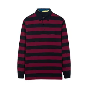 Stripe Polo Collar Shirt with Embroidery Logo Jersey Long Sleeve Polo Shirt High Quality Cotton Short Sleeve Men Knitted Fabric