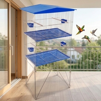 Volière multi-niveaux pour perruches, toit en forme de maison, support pliable, mangeoires, plateau en plastique, structure en fer, cloison amovible, facile à monter
