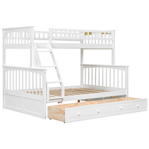 <b>Kids</b> Bunk Bed White Wood Frame <b>Storage</b> Drawers Stairs Design Bedroom Furniture - Product Image 5