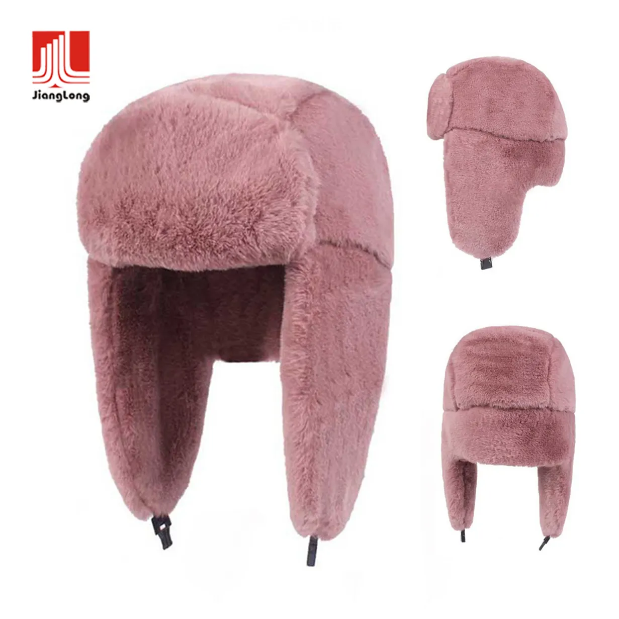 Jianglong หมวกขนสัตว์เทียมแบบนุ่ม,ผ้าโพลียูรีเทนเนื้อหนาให้ความอบอุ่นมีแผ่นปิดหูนุ่มฟูหมวกสำหรับผู้หญิงสำหรับฤดูหนาว