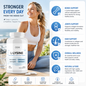 แคปซูลไบโอบี โออีเอ็ม แอล-ไลซีน สำหรับเสริมสร้าง<span class=keywords><strong>กระดูก</strong></span> ข้อต่อ และสุขภาพเส้นผม พร้อมสารอาหารกรดอะมิโน ผลิตภัณฑ์เสริมอาหารแบบฉลากส่วนตัว - Product Image 4