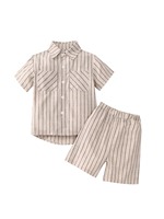 Ensemble de vêtements d'été unisexe en coton rayé avec col rabattu pour bambins et bébés