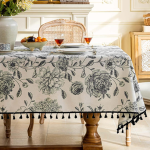 Fabricante directo Manteles personalizados Mantel de lino Flor Rectángulo Mantel redondo Mantel bordado con borla - Product Image 2