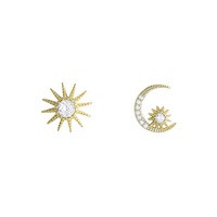 Boucles d'oreilles clous en argent sterling 925 plaqué or, style luxe léger, bijoux fins, motifs lune, étoile, soleil, zircon, pour filles, vente en gros