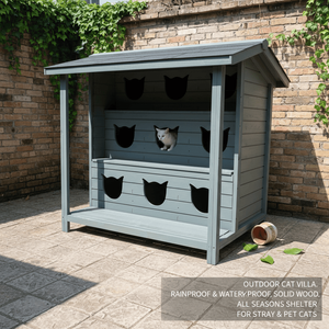 야외 방수 목재 고양이 집 사계절 애완 고양이 쉼터 정원용 - Product Image 2