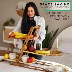 Solid Wood Three Tier Storage Rack 3 Floors Foldable <b>Desktop</b> Kitchen Fruit Vegetable Snack Display <b>Shelf</b> - Product Image 4