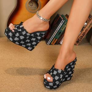 Sandalias de Plataforma con Tacón de Cuña y Punta Abierta, Estilo Denim, a la Moda y Sensuales - Product Image 4