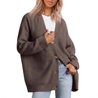 Cardigan en tricot pour femme, col en V, couleur unie, avec doublure en laine, décontracté et polyvalent, boutons, collection printemps