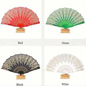 Abanico Plegable de Plástico con Polvo Dorado, Estilo Chino, para Arte, Manualidades, Regalo, Baile, Boda, Fiesta - Product Image 3