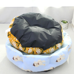 Coussin rond pour animaux de compagnie, design floral jaune, pour chien, nid chaud en peluche pour l'hiver - Product Image 3