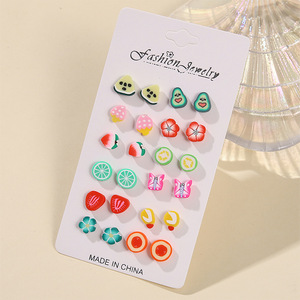 Joyería de moda, aretes coloridos con forma de frutas, resina, juego de aretes para niños, hechos en China - Product Image 3