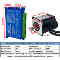 Driver + HBS57C Nema 23 1.3 nm Driver Motor Stepper Loop tertutup dengan Set kabel Encoder 2m