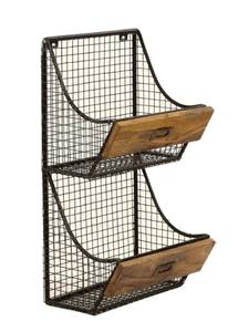 Estante de pared de la mejor calidad, estante doble de hierro/madera para revistas, estante metálico/madera de mango con acabado natural, colección de muebles a precio de mayorista. - Product Image 3