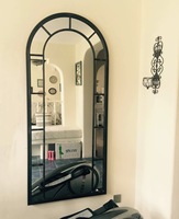European Style Decoration Hallway Window Shape Wrought Metal Iron Frame Stand Mounted Wall Mirror