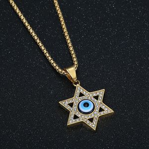 Collier pendentif étoile en acier inoxydable avec incrustation de strass œil bleu, bijoux de mode unisexe, cadeau - Product Image 4