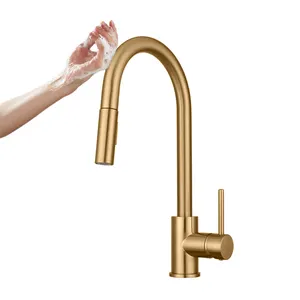 वाणिज्यिक नीचे खींच स्वत: स्मार्ट टच सेंसर धकेल सोने 304 स्टेनलेस स्टील के रसोई Faucets