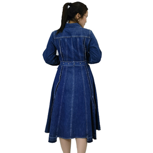 Jeans Denim Usine Jeans pour Femmes Revers Chemise en Denim <span class=keywords><strong>Bleu</strong></span> Robe Manches Longues Boutonnée <span class=keywords><strong>Grand</strong></span> Ourlet une Ligne Jean en Denim Moyen Robe pour Femmes - Product Image 5