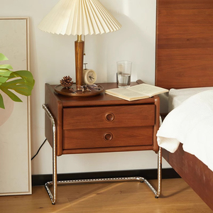 Mesita de <span class=keywords><strong>Noche</strong></span> Vintage de Madera Maciza |   Armario de Almacenamiento Retro para Dormitorio |   Mesa Auxiliar Moderna y Sencilla para Espacios Pequeños - Product Image 5