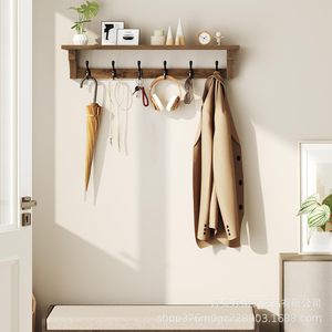 Wooden Wall Mounted <b>Clothes</b> Rack With Hooks Brown Durable Coat Rack For Entryway <b>Storage</b> - Product Image 2