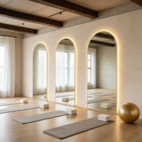 Miroir LED arqué grand format sans cadre, rétroéclairé, mural, intelligent, pleine longueur, pour salle de sport, studio de yoga, salon de beauté, salon de coiffure