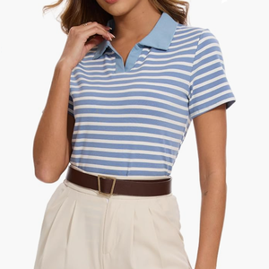 T-shirt <span class=keywords><strong>Polo</strong></span> a maniche corte da donna e da ragazza a righe in cotone bianco e nero di colore oversize - Product Image 4