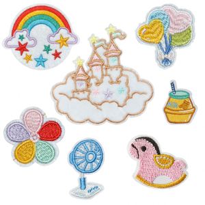 Factory Sale Iron on Embroidery Cute Cartoon Castle Rainbow <b>Balloon</b> for Clothes Hat Decoration - Product Image 1