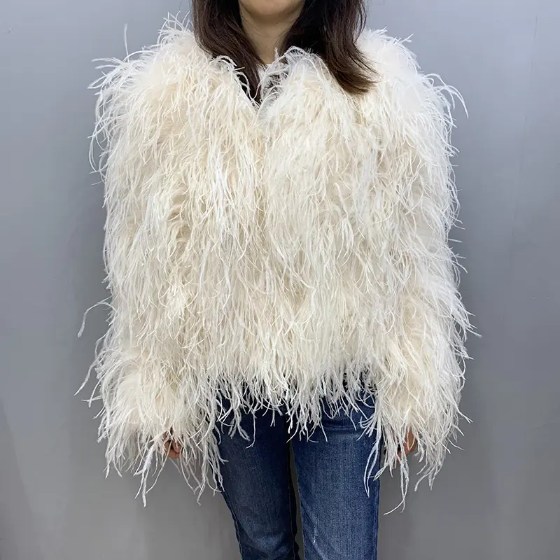 Jaqueta de pelo feminina, nova moda inverno, verdadeira, pena de avestruz, casaco de pele para mulheres