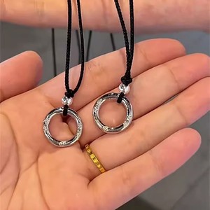 Peace And Joy Couple Necklace Tibetan Silver Circle Pendant Peace Buckle Design Gift For Him Her Clavicle Chain - Product Image 5