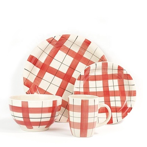 Vnox — service d'assiettes en céramique de Style nordique pièces ensemble de vaisselle pour 4 personnes, assiettes peintes à la main, lot de 18 ou 24 pièces - Product Image 1