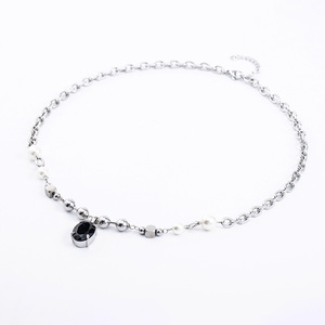 สร้อยคอแฟชั่นประดับลูกปัด ไทเทเนียมสตีล มุก หินสีดำ โซ่แบบต่อสำหรับผู้ชายและผู้หญิง - Product Image 1