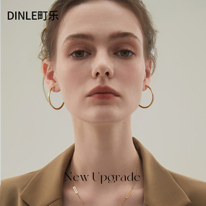 DINLE <b>Hoop</b> Earrings 18K Gold Plated Copper Minimalist Design Large Exaggerated Round Shape Fashion Jewelry - Product Image 1