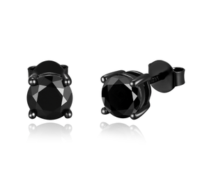 Elegantes Pendientes de Aro Negros con Piedras de Moissanita Premium, Plata de Ley con Baño de Rodio Negro, Diseño Moderno de 4 Puntas, Hipoalergénicos - Product Image 3