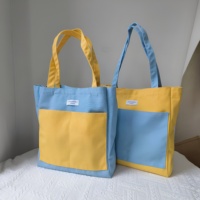Sacs fourre-tout en toile décontractés avec logo personnalisé, réutilisables, pour le shopping, universitaires, taille moyenne, haute qualité, bicolores, à deux poches