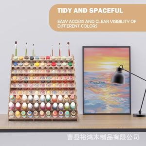 Wooden Paint Rack Tiered Multi Layer <b>Art</b> <b>Supply</b> Organizer For Desktop Stationery <b>Storage</b> Natural Wood Color - Product Image 4