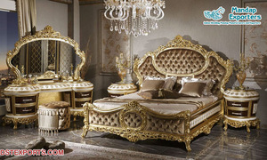 Juego de Muebles de Dormitorio Modernos de Madera de Teca de Primera Calidad con Diseño Tallado en Oro, Tamaño y Color Personalizables - Product Image 6