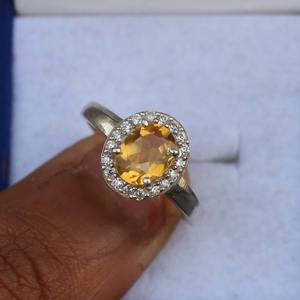 แหวนเงินสเตอร์ลิง925อัญมณีซิทรินเจียระไนแบบธรรมชาติที่สมบูรณ์แบบของขวัญวันครบรอบวันเกิดเครื่องประดับเพชรแหวนชั้นดี - Product Image 1