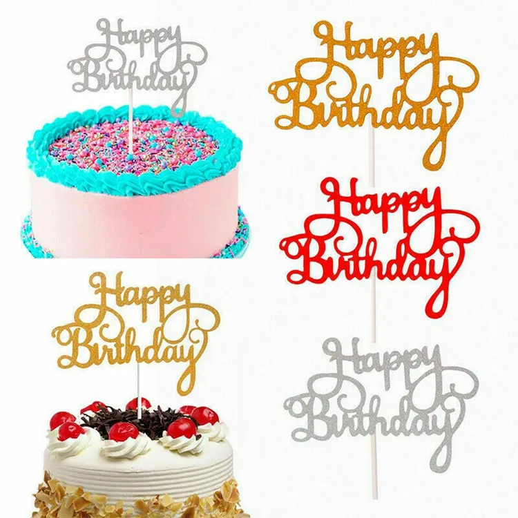 Decoración Para fiesta de cumpleaños, decoración para cupcakes con bandera de pastel, Topper de pastel para niños, suministros para fiesta de cumpleaños