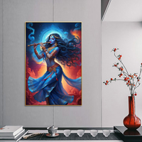 Grande décoration murale Krishna, décoration murale hindoue imprimée, verre trempé avec support en toile, représentant Radha Krishna pour la décoration de la maison