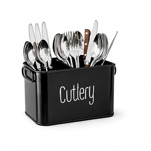 Porte-couverts rectangulaire en métal noir avec étiquette blanche pour la cuisine - Product Image 6