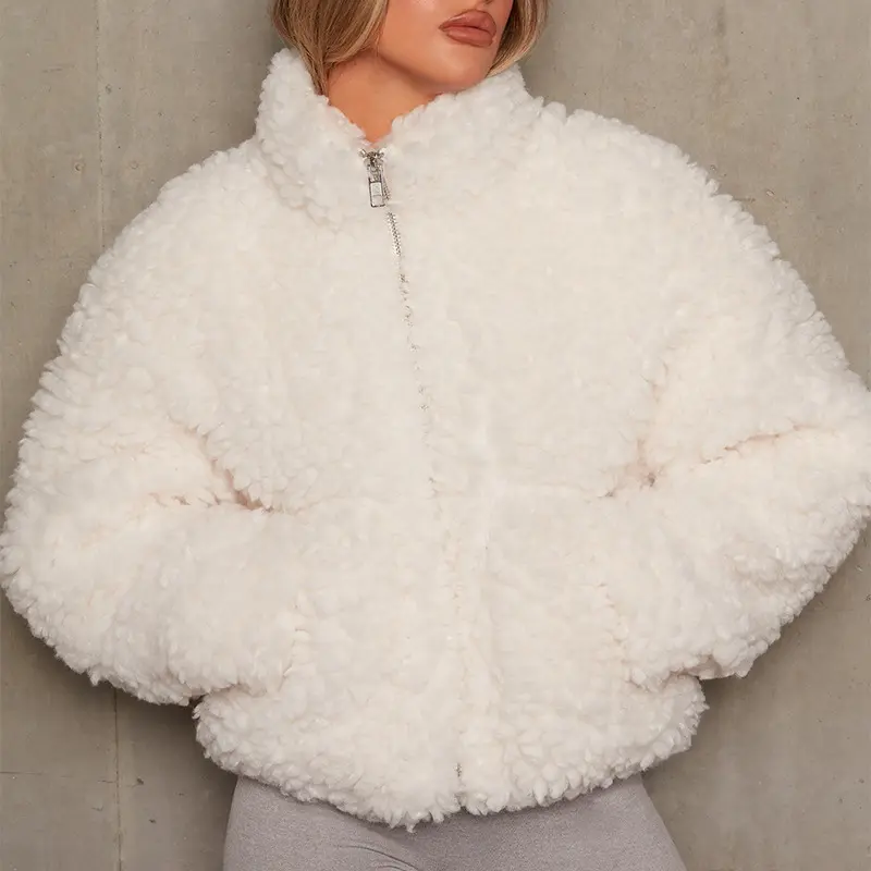 Casaco de <span class=keywords><strong>inverno</strong></span> para mulheres, roupa para mulheres com pele falsa, casaco feminino, caxemira, cordeiro, manga curta, casaco grosso com zíper