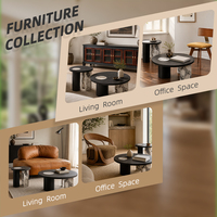 Table basse design Artisan-Fusion avec incrustation de marbre, ton bois naturel, pour salon moderne